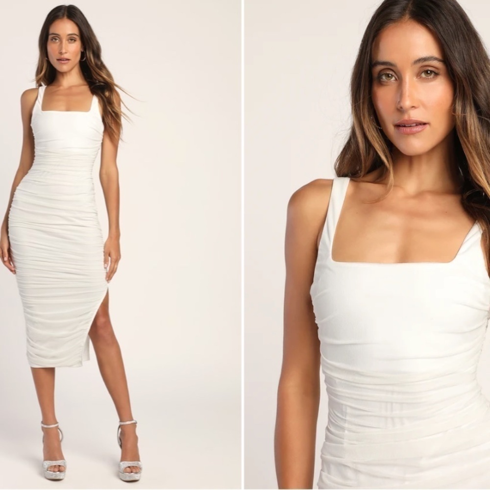LULUS Bridal Bachelorette Engagement Bridal Shower Sexy Mesh Midi Dress NWOT